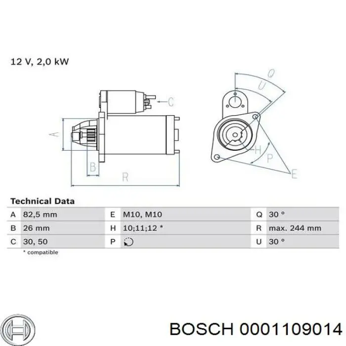 0001109014 Bosch Стартер автомобиля