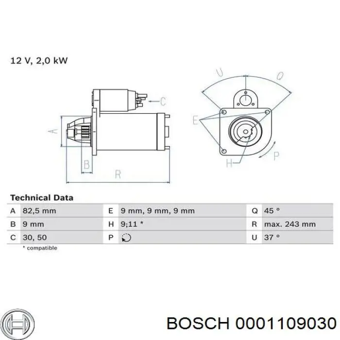 Стартер Bosch 0001109030 цена, от 44.89 USD