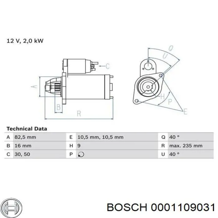 0001109031 Bosch Стартер автомобиля