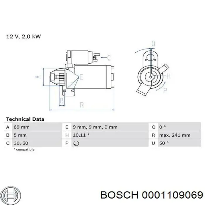 Стартер 0001109069 Bosch