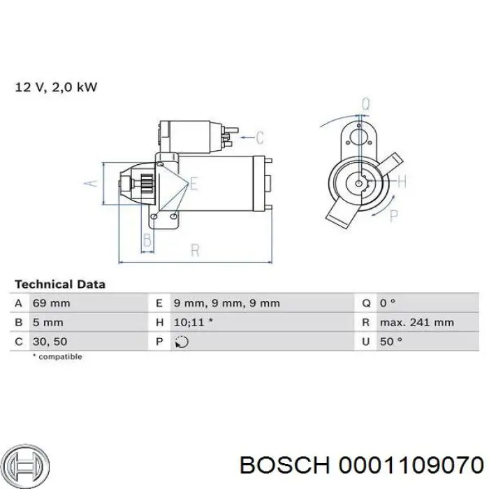 Motor de arranque 0001109070 Bosch