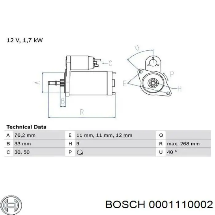 0001110002 Bosch стартер