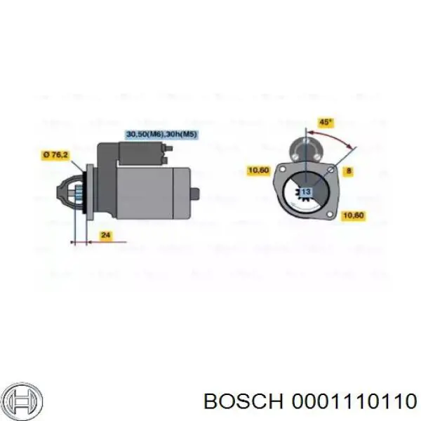 Стартер Bosch 0001110110 цена, от 33.86 USD