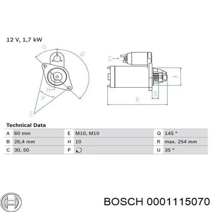 Стартер Bosch 0001115070 цена, от 42.28 USD