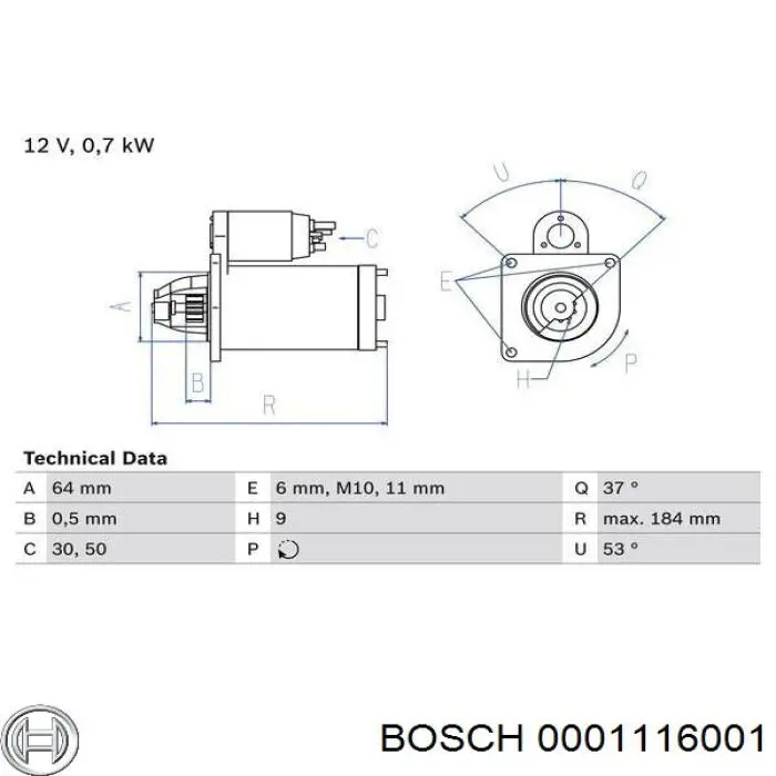 0001116001 Bosch Стартер автомобиля