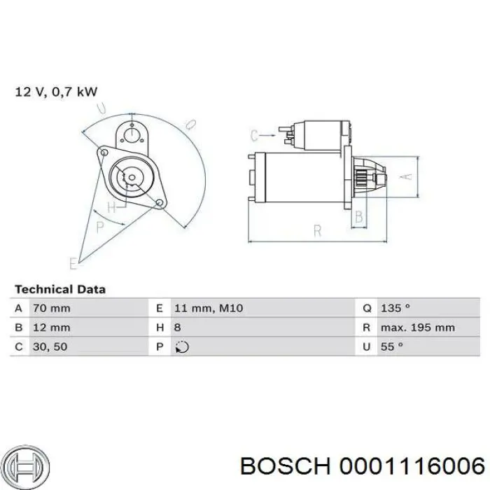 Стартер Bosch 0001116006 цена, от 44.99 USD