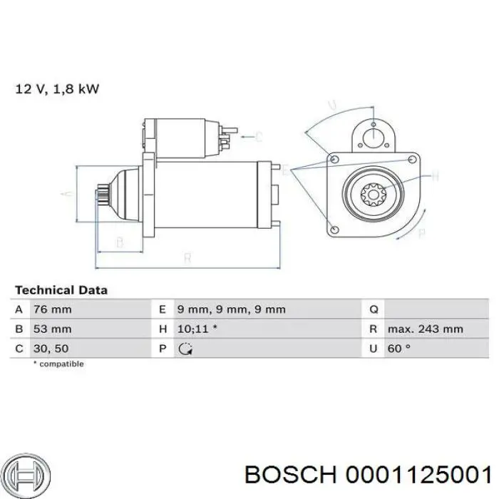 Стартер 0001125001 Bosch