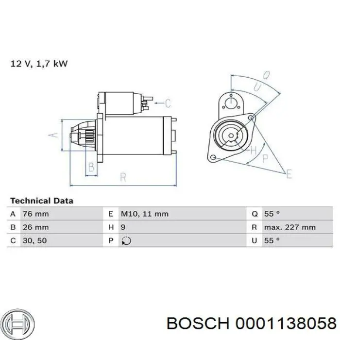 0001138058 Bosch Стартер автомобиля