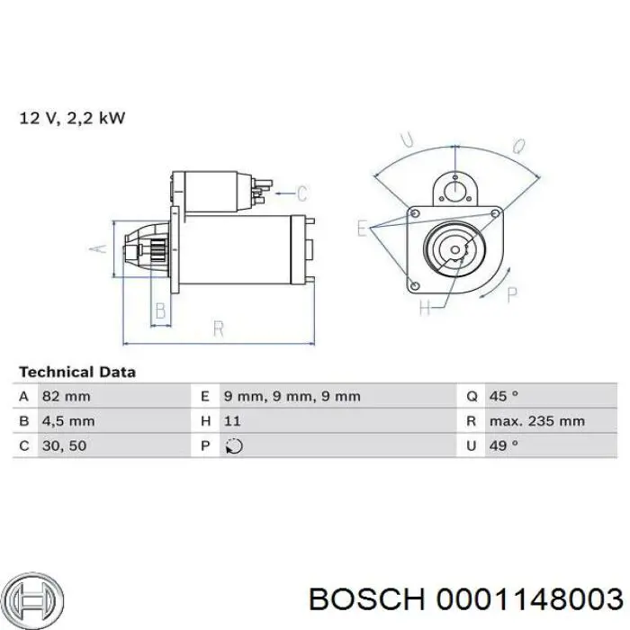 Стартер Bosch 0001148003 цена, от 168.88 USD