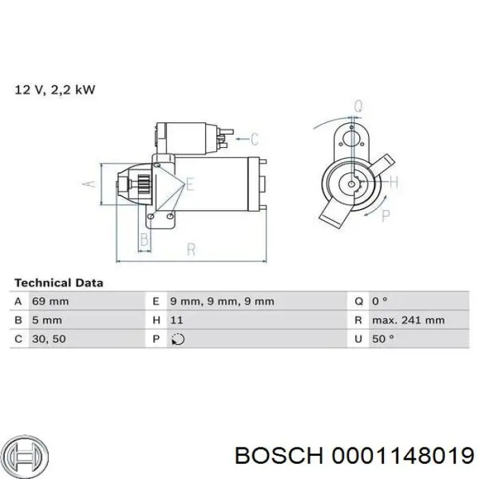 Стартер двигателя Bosch 0001148019