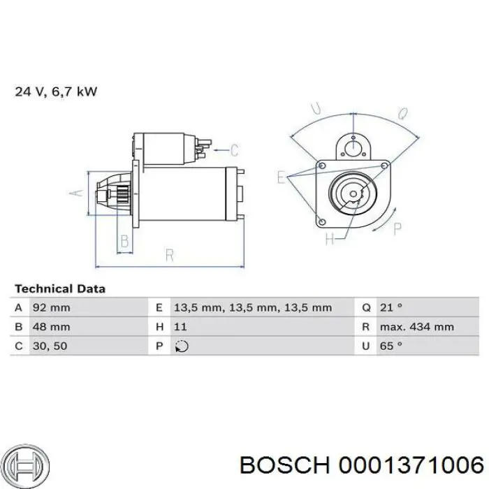 Стартер двигателя Bosch 0001371006