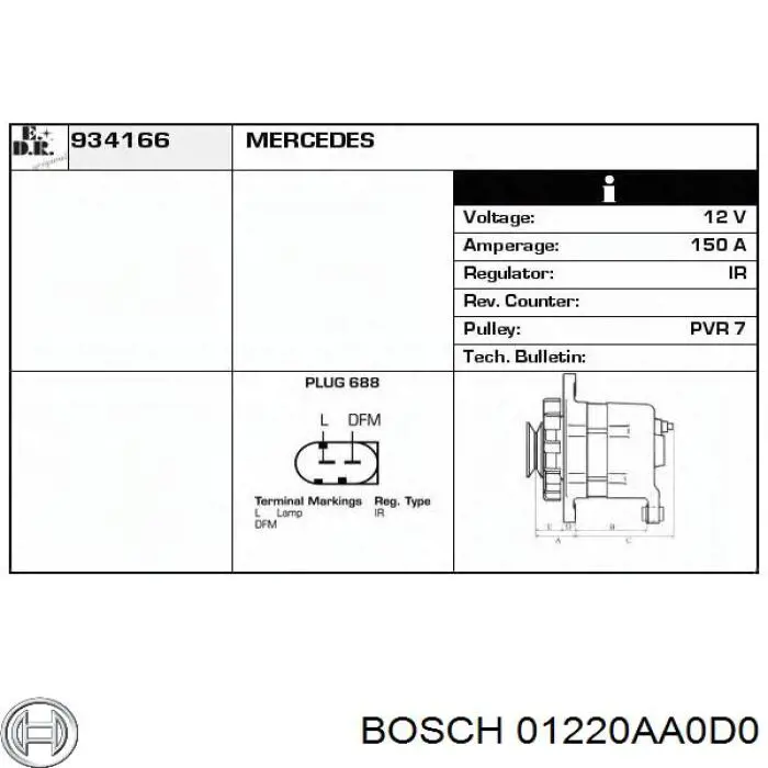 01220AA0D0 Bosch генератор