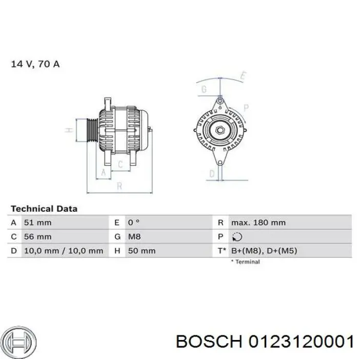 Alternador 0123120001 Bosch