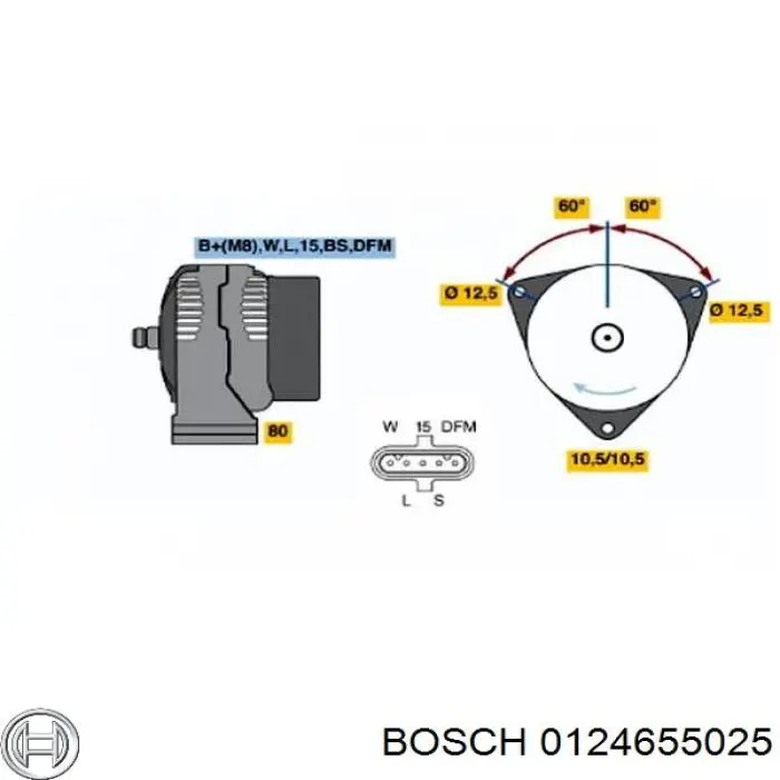 Генератор автомобиля Bosch 0124655025