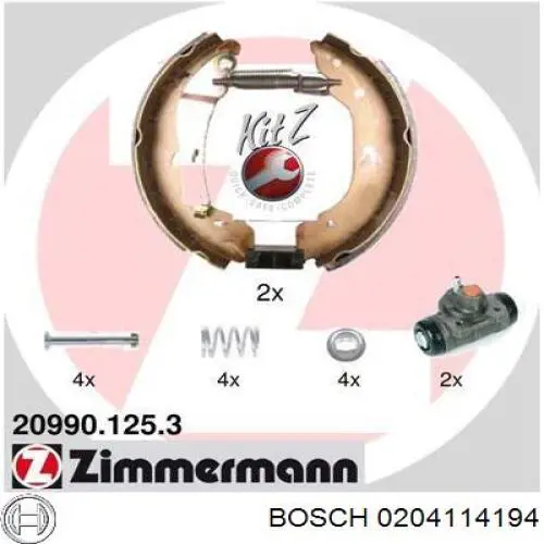 Колодки тормозные задние барабанные, в сборе с цилиндрами, комплект Bosch 0204114194