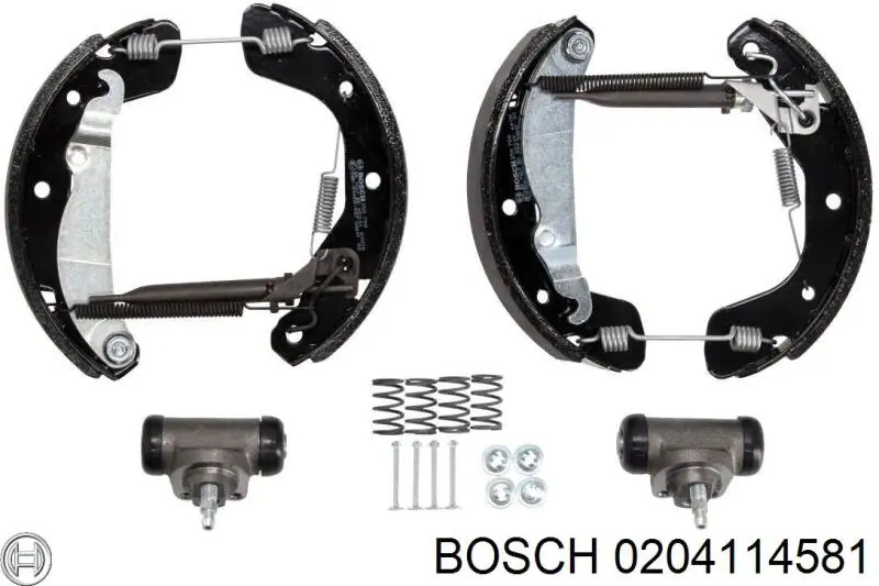 0204114581 Bosch колодки тормозные задние барабанные, в сборе с цилиндрами, комплект