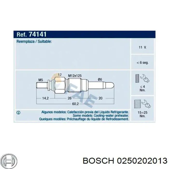 0250202013 Bosch свечи накала
