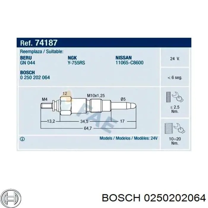 0250202064 Bosch Свечи накаливания