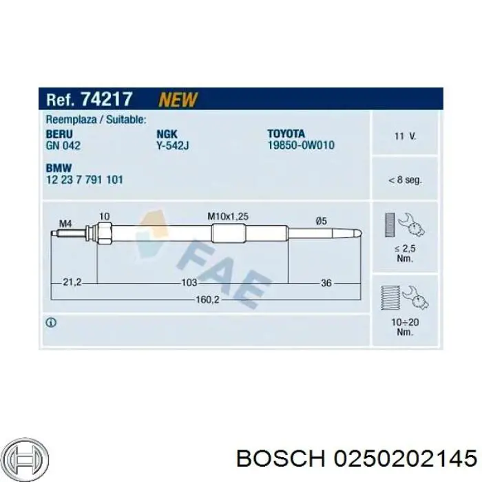 0250202145 Bosch Свечи накаливания