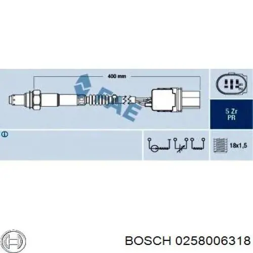 Sonda Lambda, Sensor de oxígeno antes del catalizador izquierdo 0258006318 Bosch