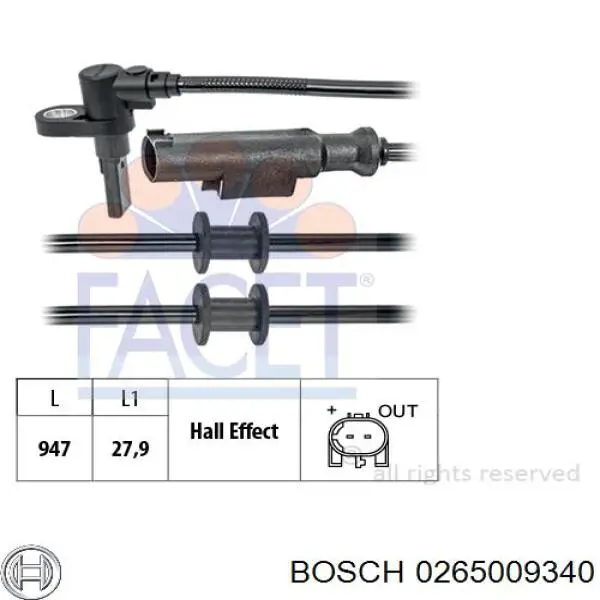 Купить 0265009340 Bosch Датчик АБС задний левый