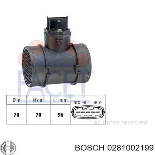 Датчик массового расхода воздуха Bosch 0281002199 цена, от 31.67 USD
