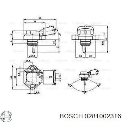 Датчик тиску наддуву (датчик нагнітання повітря в турбіну) 0281002316 Bosch