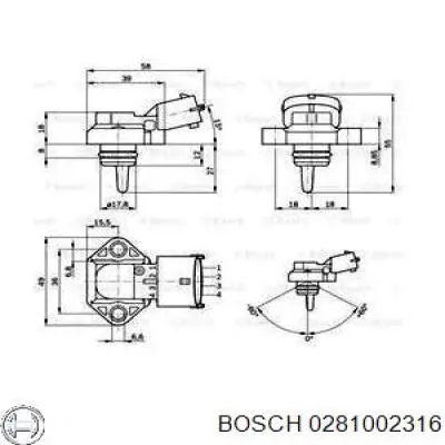 Sensor de presion de carga (inyeccion de aire turbina) 0281002316 Bosch