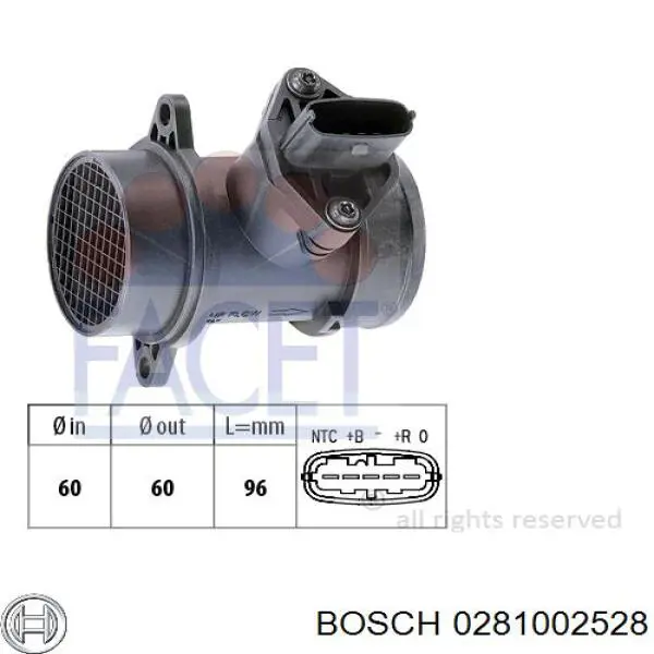 Датчик массового расхода воздуха Bosch 0281002528 цена, от 21.66 USD