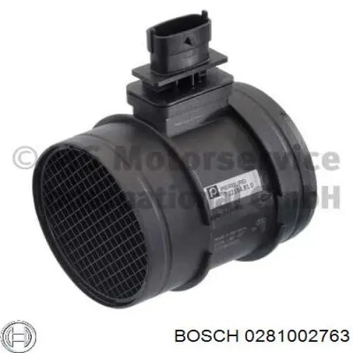 0281002763 Bosch sensor de fluxo (consumo de ar, medidor de consumo M.A.F. - (Mass Airflow))