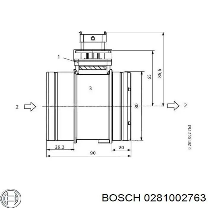 Датчик массового расхода воздуха Bosch 0281002763 цена, от 71.99 USD