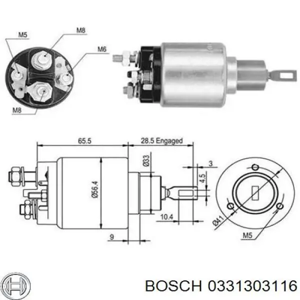 Втягивающее реле стартера 0331303116 Bosch