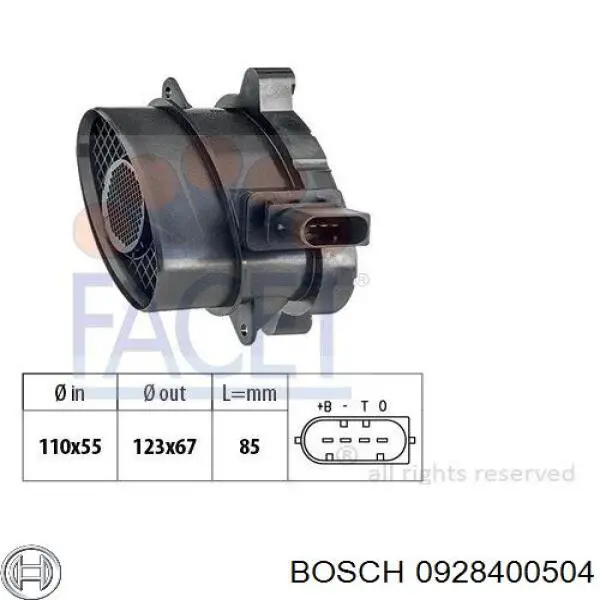 Датчик массового расхода воздуха Bosch 0928400504 цена, от 50.68 USD