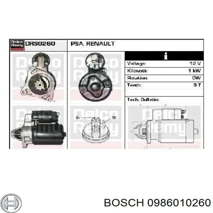0986010260 Bosch Стартер автомобиля