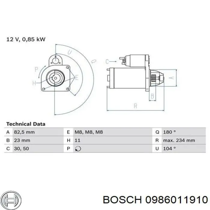 0986011910 Bosch стартер