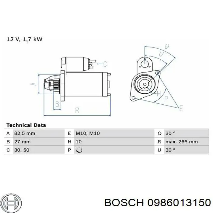 0 986 013 150 Bosch стартер