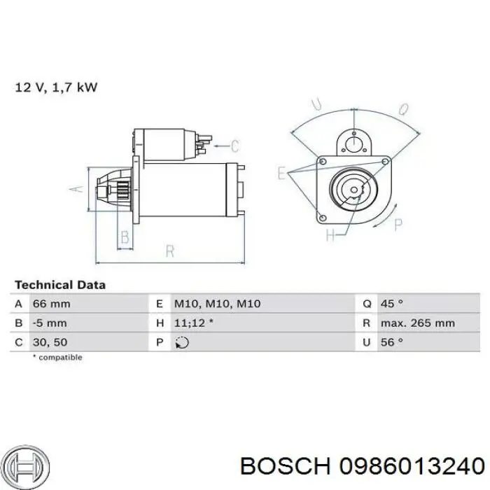 0986013240 Bosch стартер