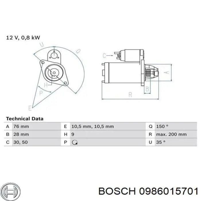 0986015701 Bosch стартер