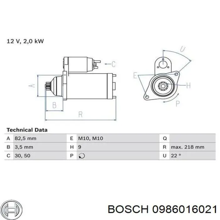 Motor de arranque 0986016021 Bosch