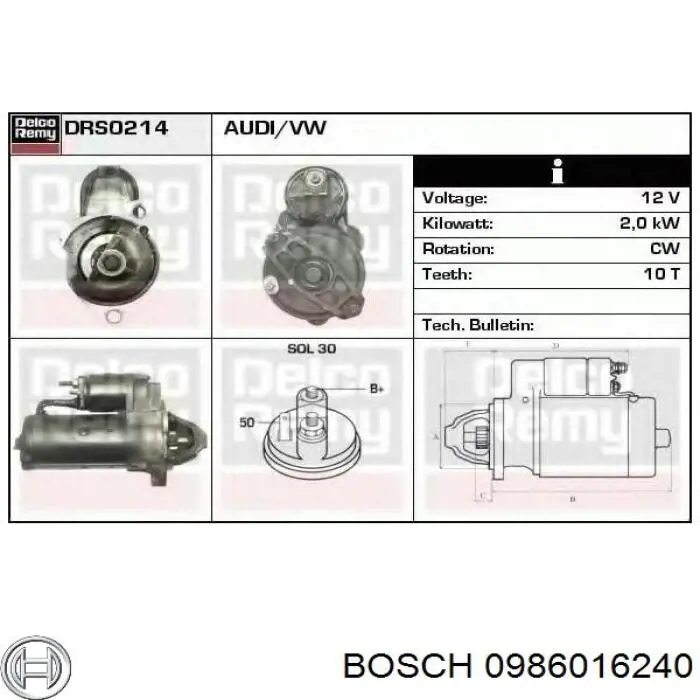 Стартер 0986016240 Bosch