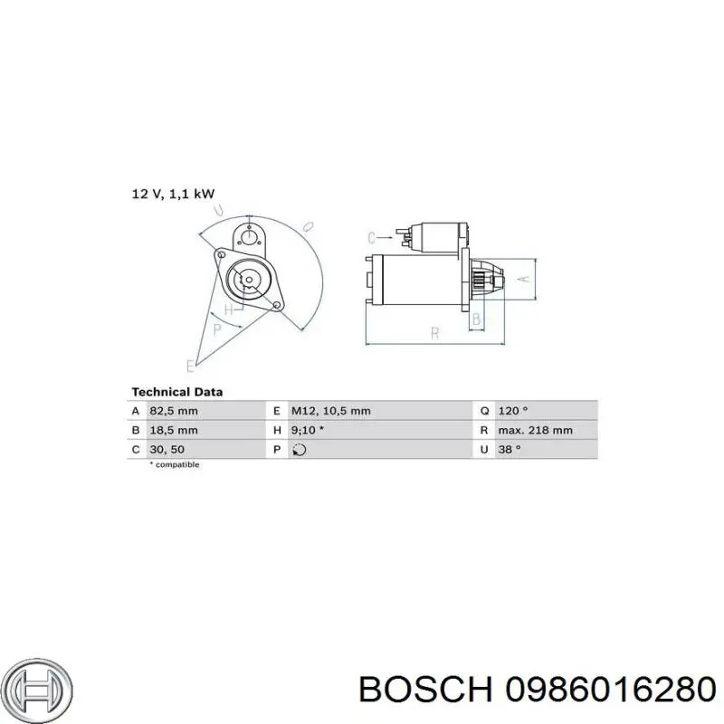 0 986 016 280 Bosch стартер