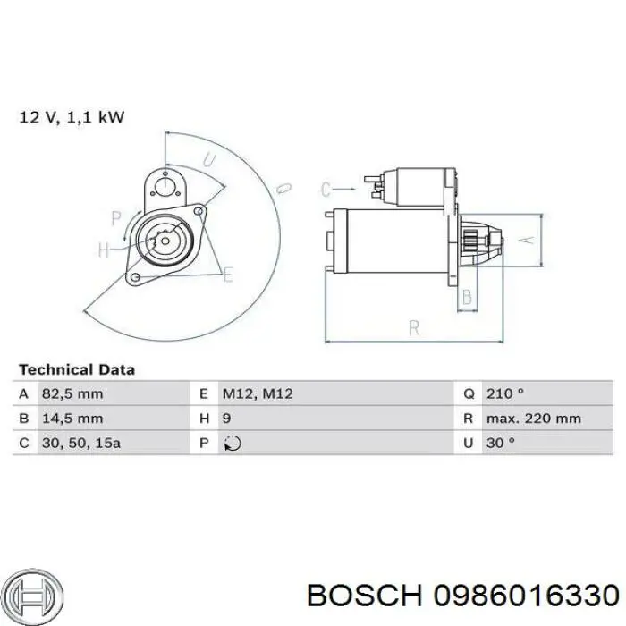 0 986 016 330 Bosch стартер