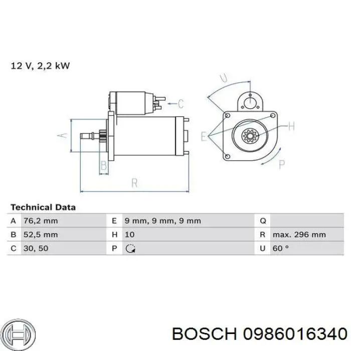 Motor de arranque 0986016340 Bosch