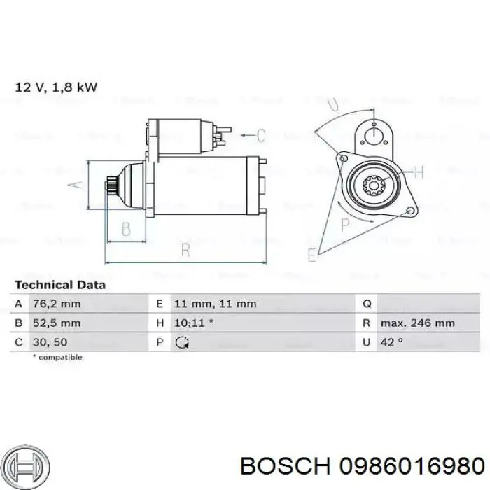 0 986 016 980 Bosch стартер