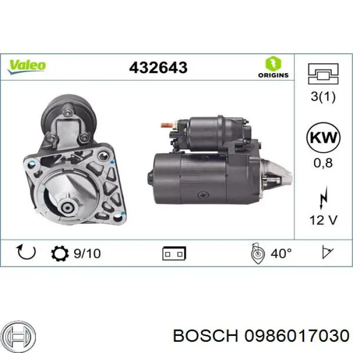 Стартер Bosch 0986017030 цена, от 61.82 USD