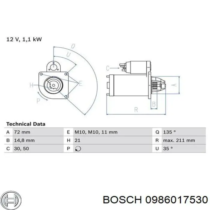 0986017530 Bosch стартер