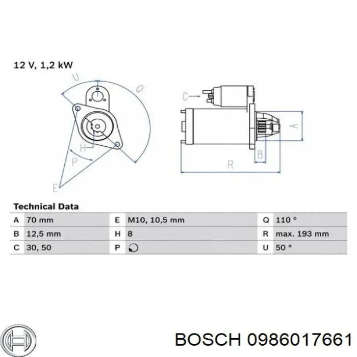 0 986 017 661 Bosch стартер