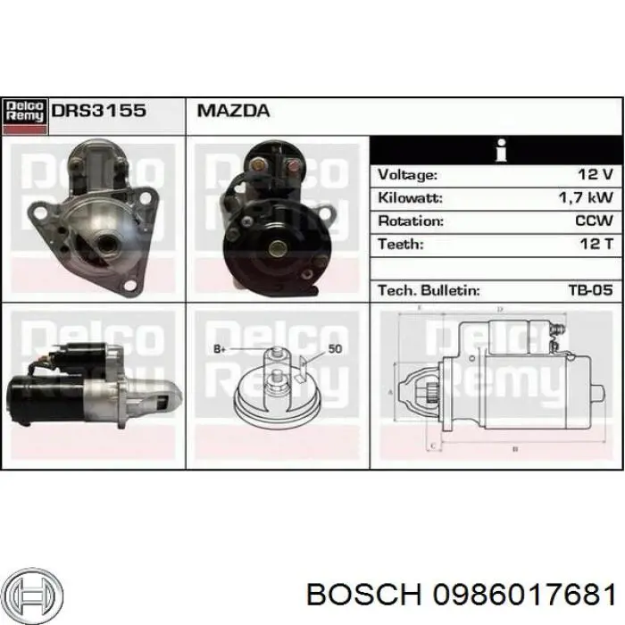 Motor de arranque 0986017681 Bosch