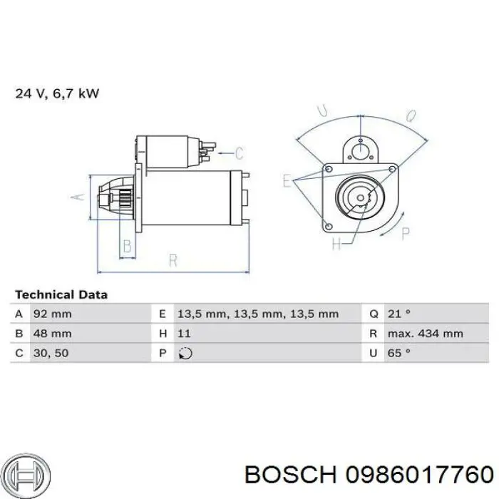 0 986 017 760 Bosch стартер