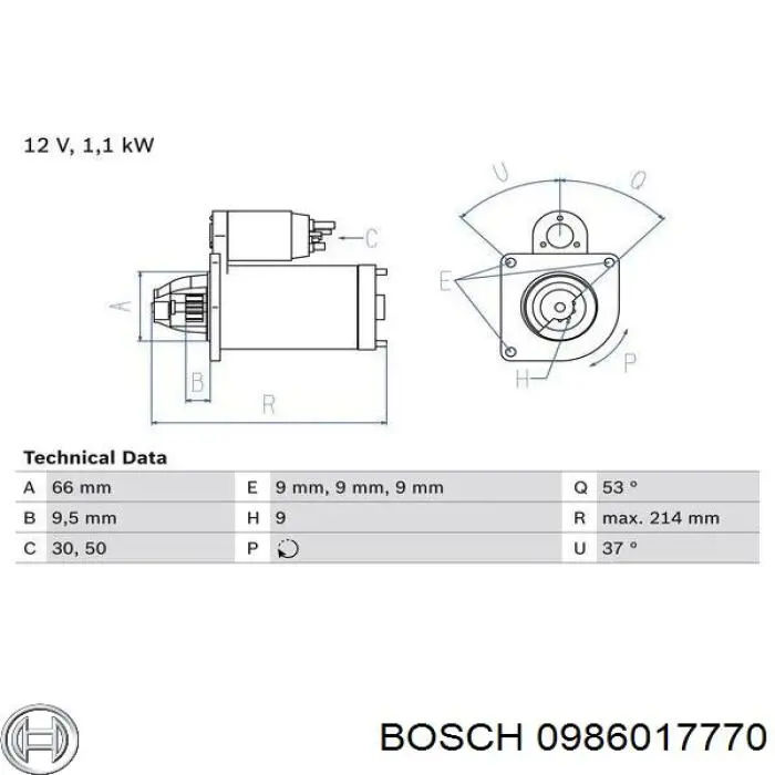 0 986 017 770 Bosch стартер